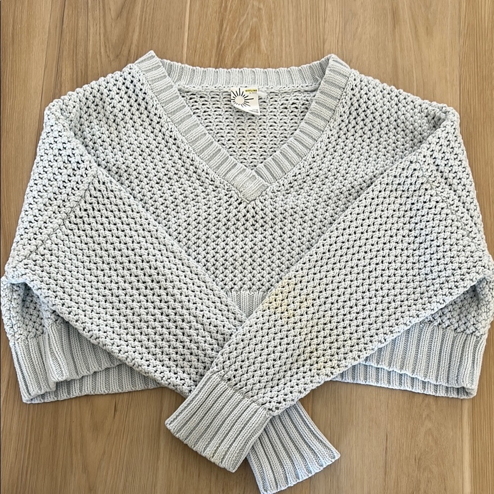 Offline by Aerie Blue Crochet Crop Sweater